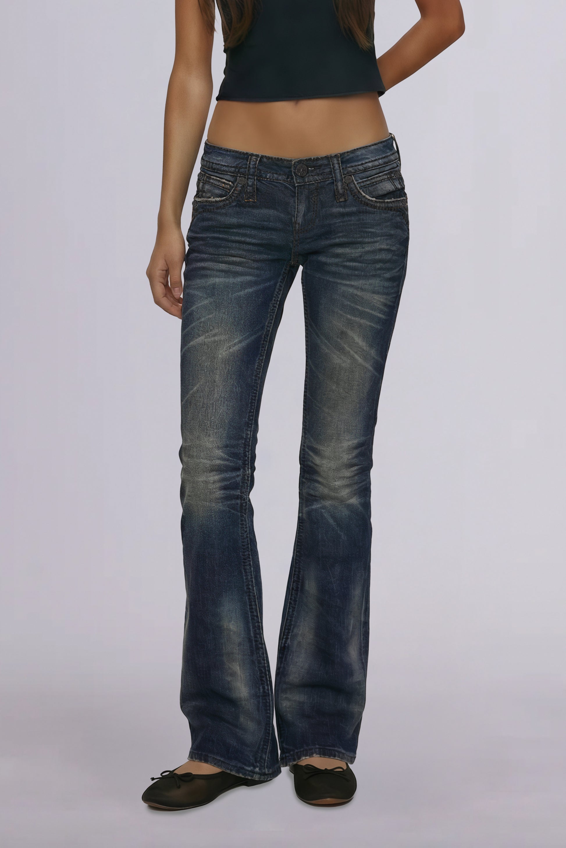 Gwen Super Low-Rise Bootcut Jeans in Perfect Wash - Rock Revival®