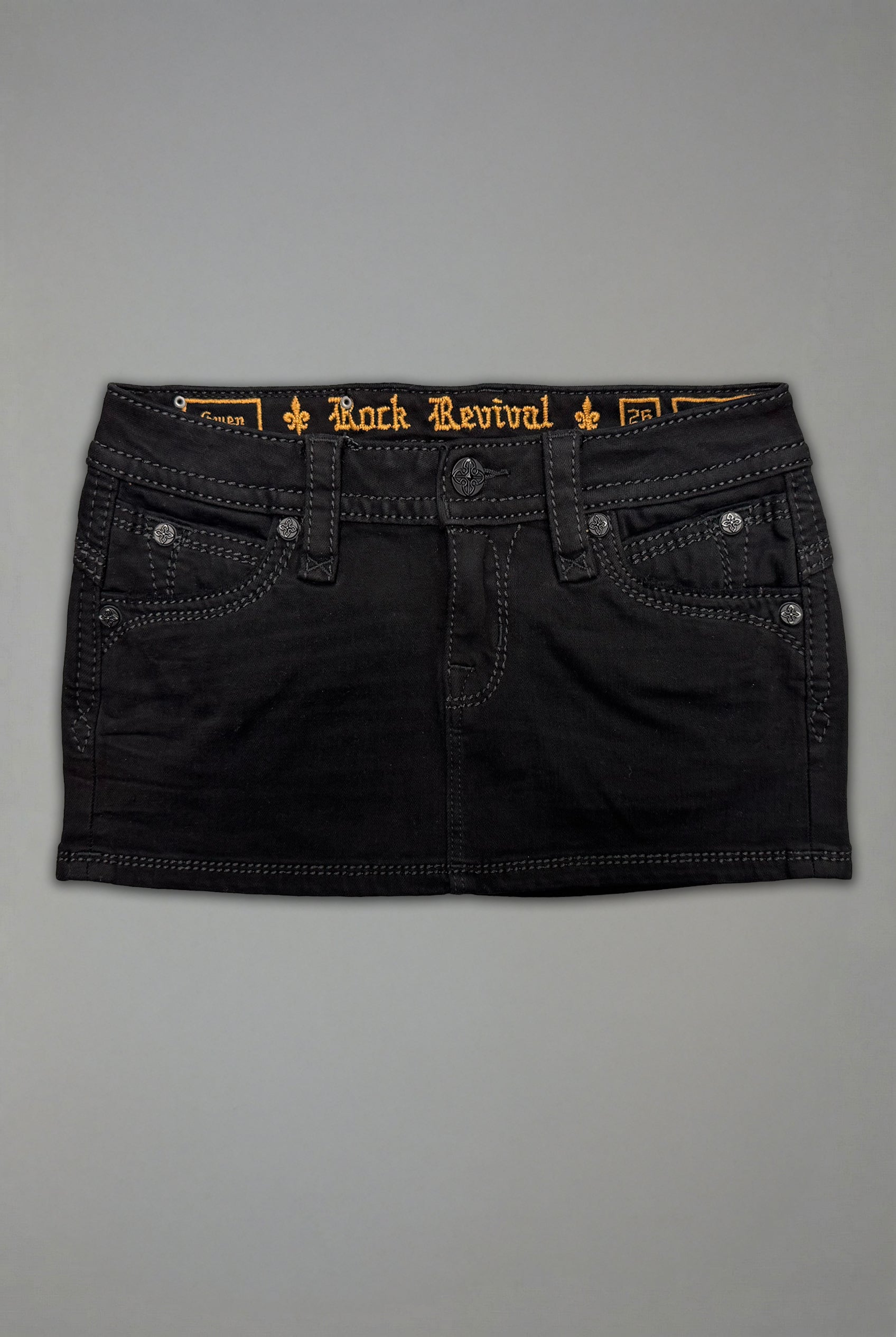 Gwen Super Low-Rise Mini Skirt in Black - Rock Revival®
