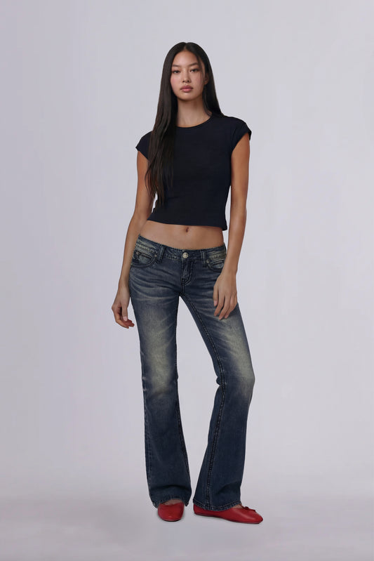 Gwen Super Low-Rise Bootcut in Dark Wash (READY) - Rock Revival®