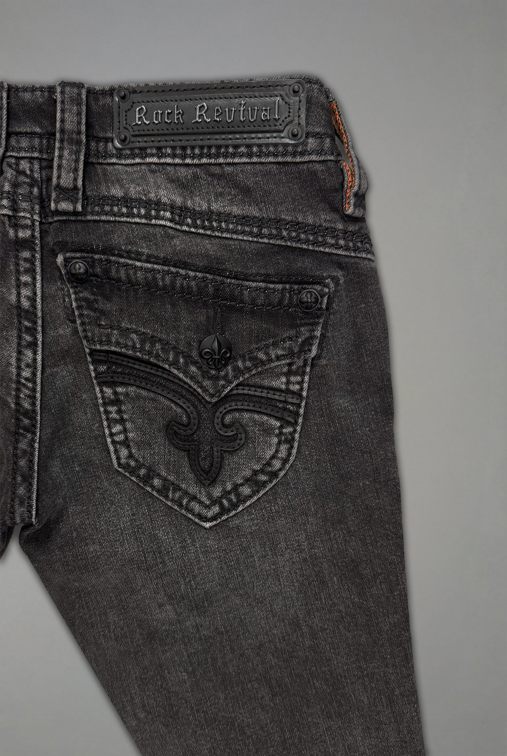 Gwen Super Low-Rise Bootcut Jeans in Faded Black – Rock Revival®