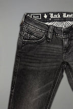Gwen Super Low-Rise Bootcut in Faded Black - Rock Revival®