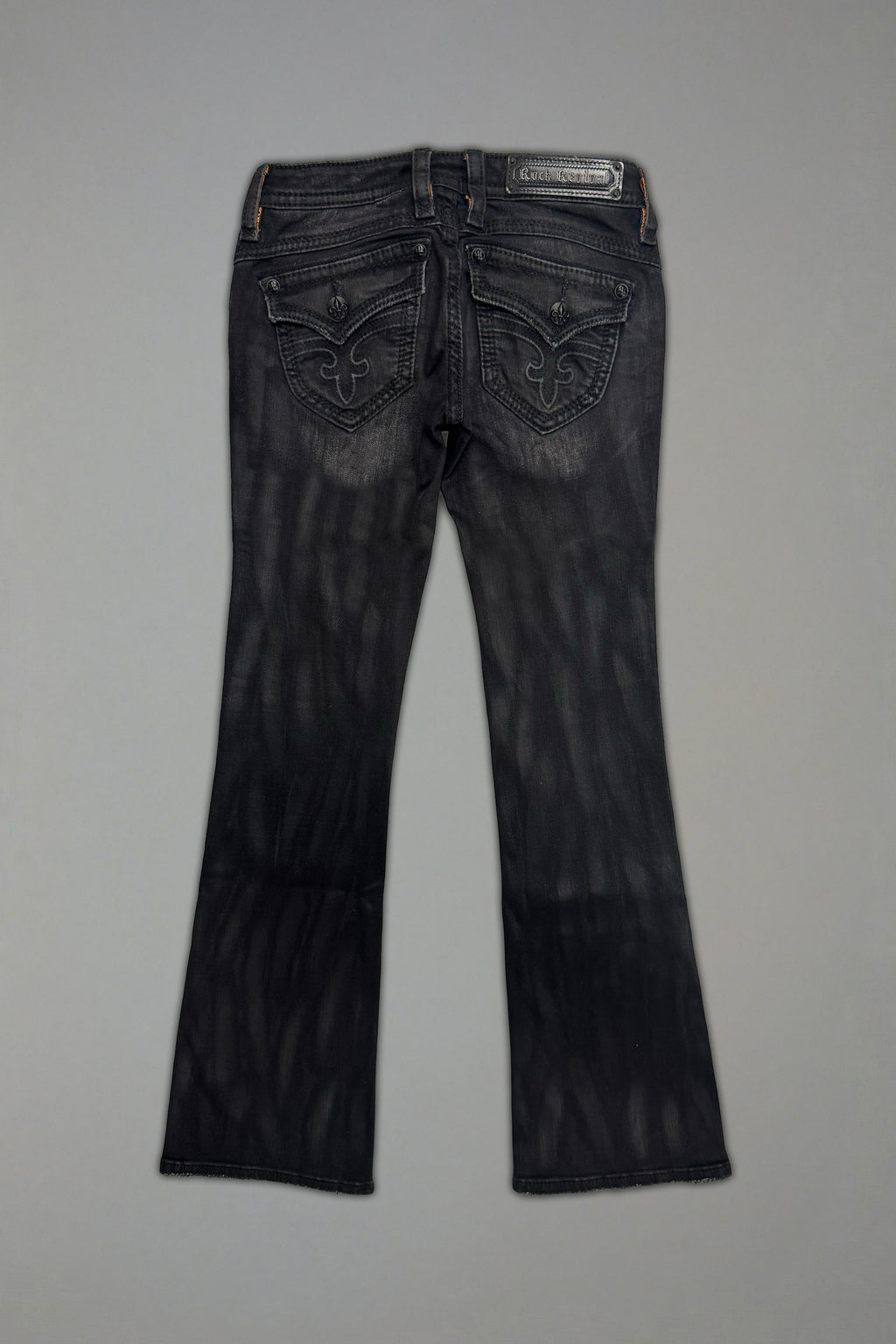 Gwen Super Low-Rise Bootcut in Black Fade Coated - Rock Revival®
