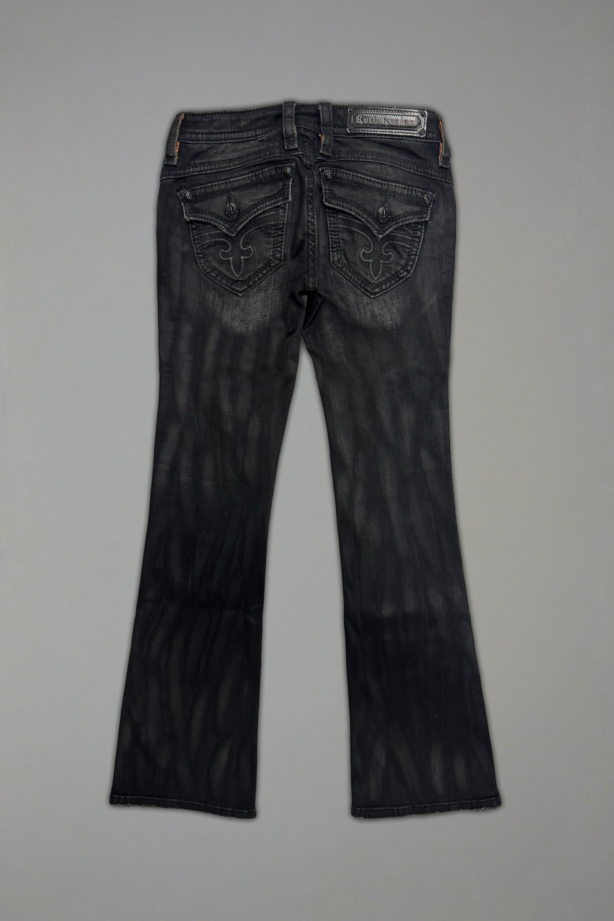 Gwen Super Low-Rise Bootcut in Black Fade Coated - Rock Revival®