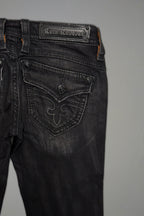Gwen Super Low-Rise Bootcut in Black Fade Coated - Rock Revival®