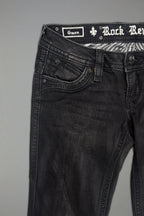 Gwen Super Low-Rise Bootcut in Black Fade Coated - Rock Revival®