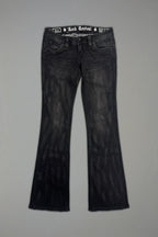 Gwen Super Low-Rise Bootcut in Black Fade Coated - Rock Revival®
