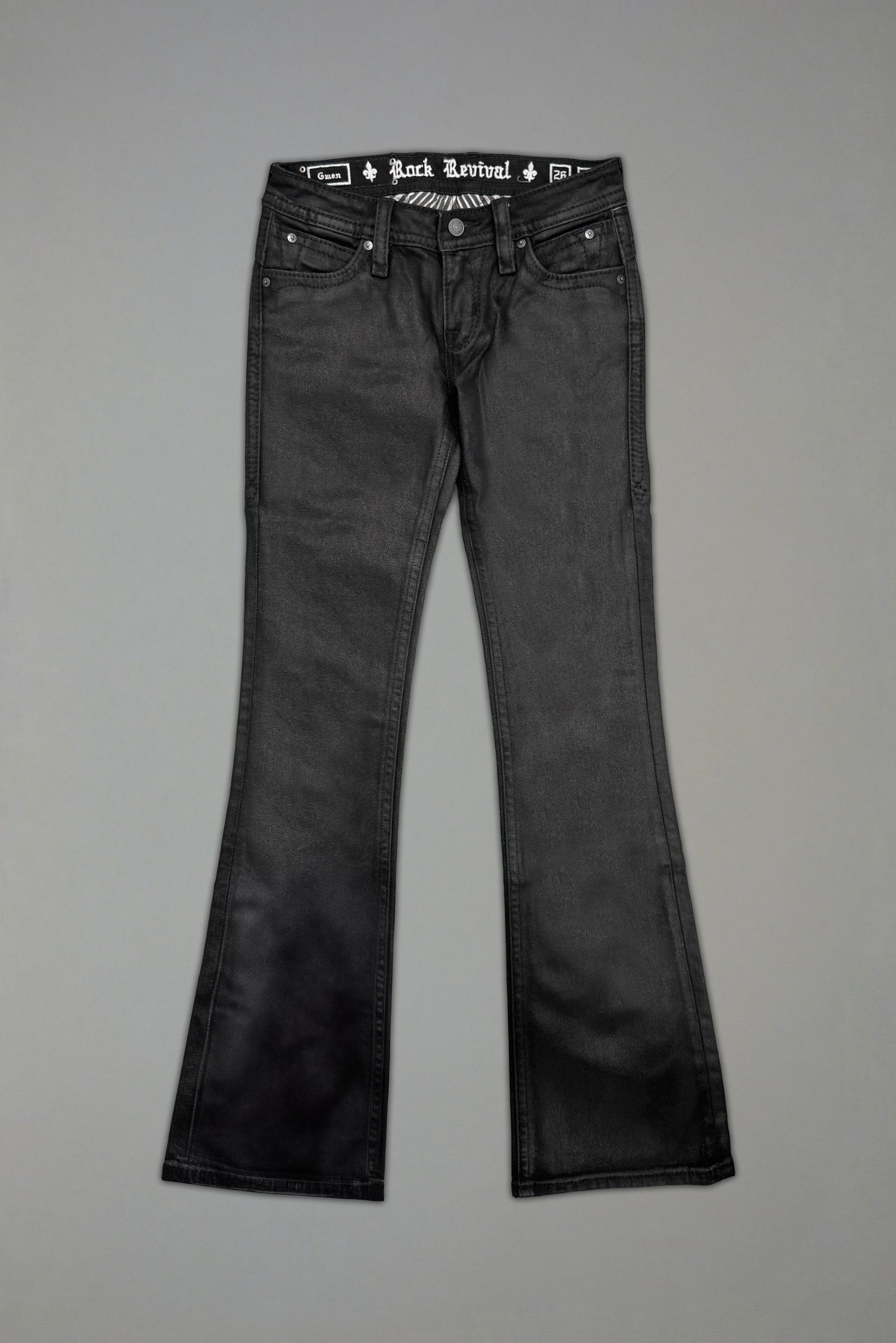 Gwen Low-Rise Flare Jeans in Black Coating (2/15/26+DESC+IMG) hold Eric - Rock Revival®