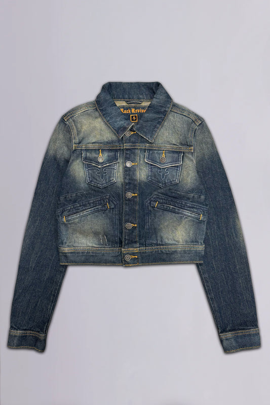 Gwen Cropped Fitted Denim Jacket in Desert Sand - Rock Revival®