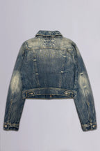 Gwen Cropped Fitted Denim Jacket in Faded Marble - Rock Revival®