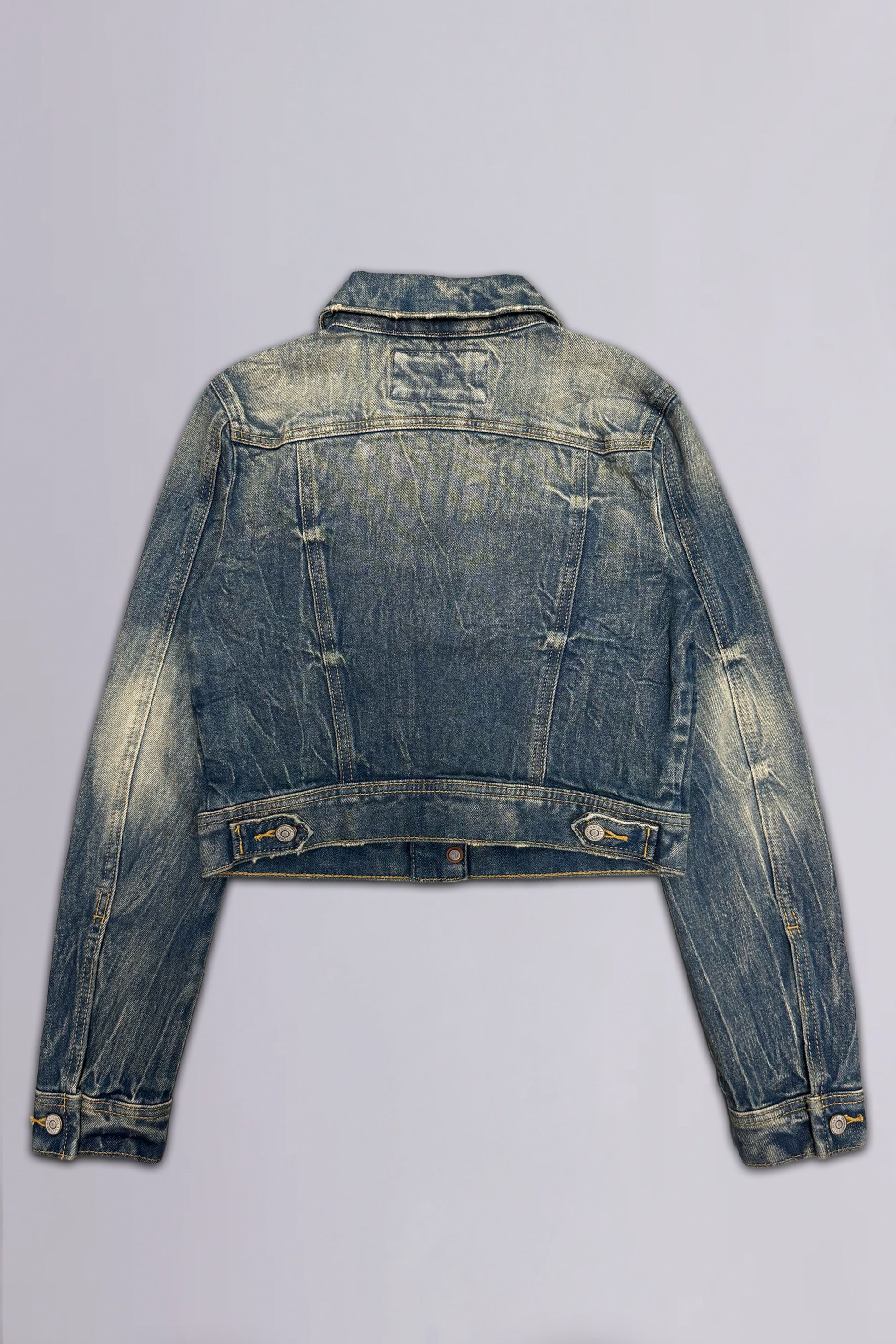 Gwen Cropped Fitted Denim Jacket in Faded Marble - Rock Revival®