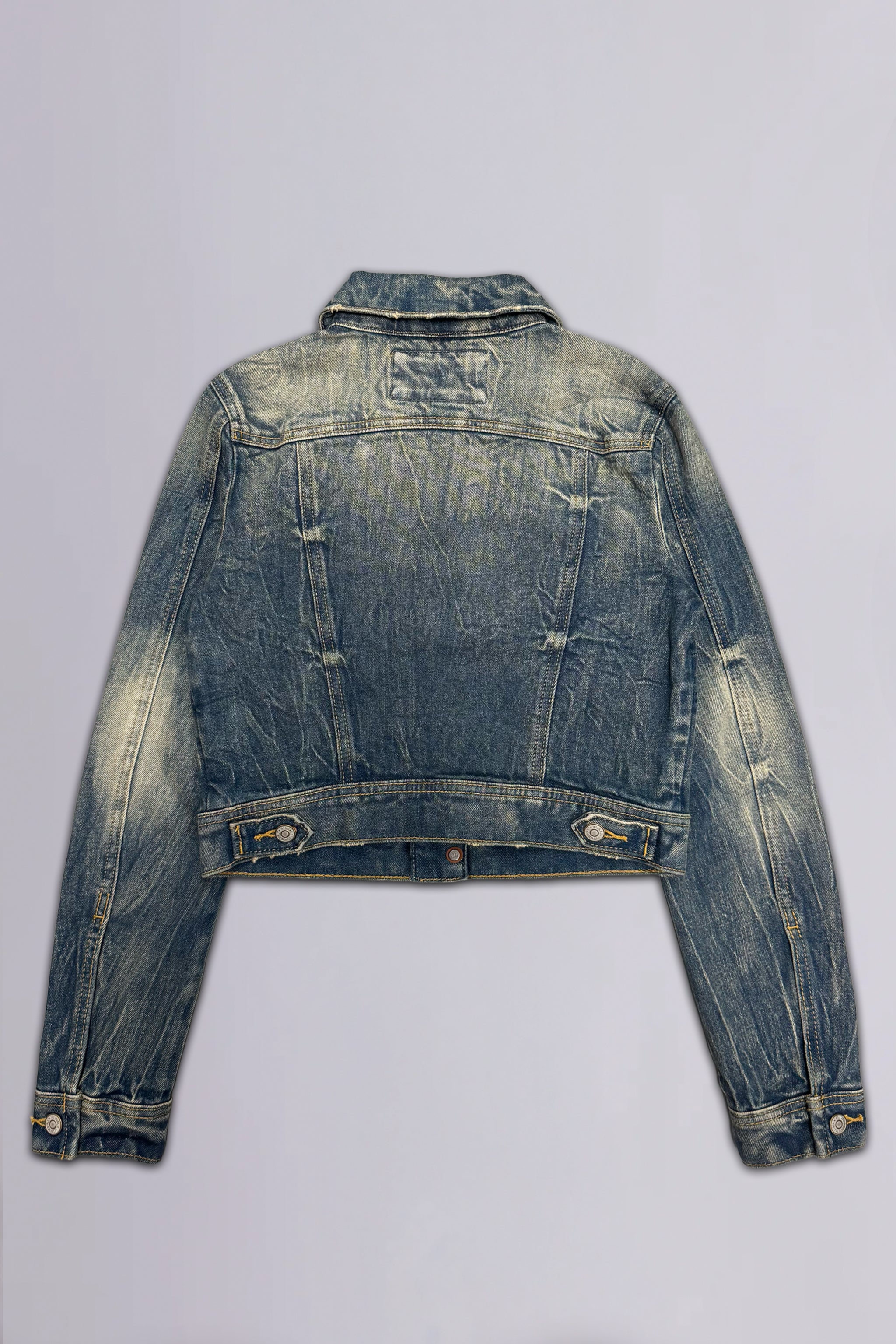 Gwen Cropped Fitted Denim Jacket in Faded Marble - Rock Revival®