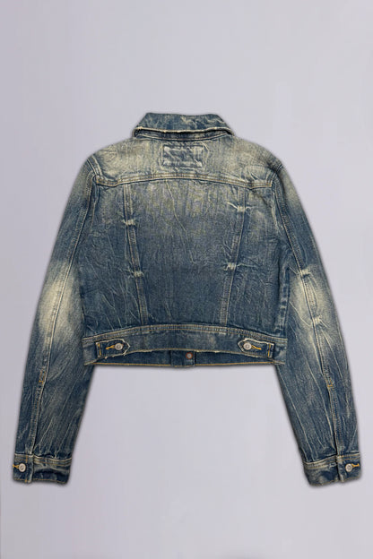 Gwen Cropped Fitted Denim Jacket in Faded Marble - Rock Revival®