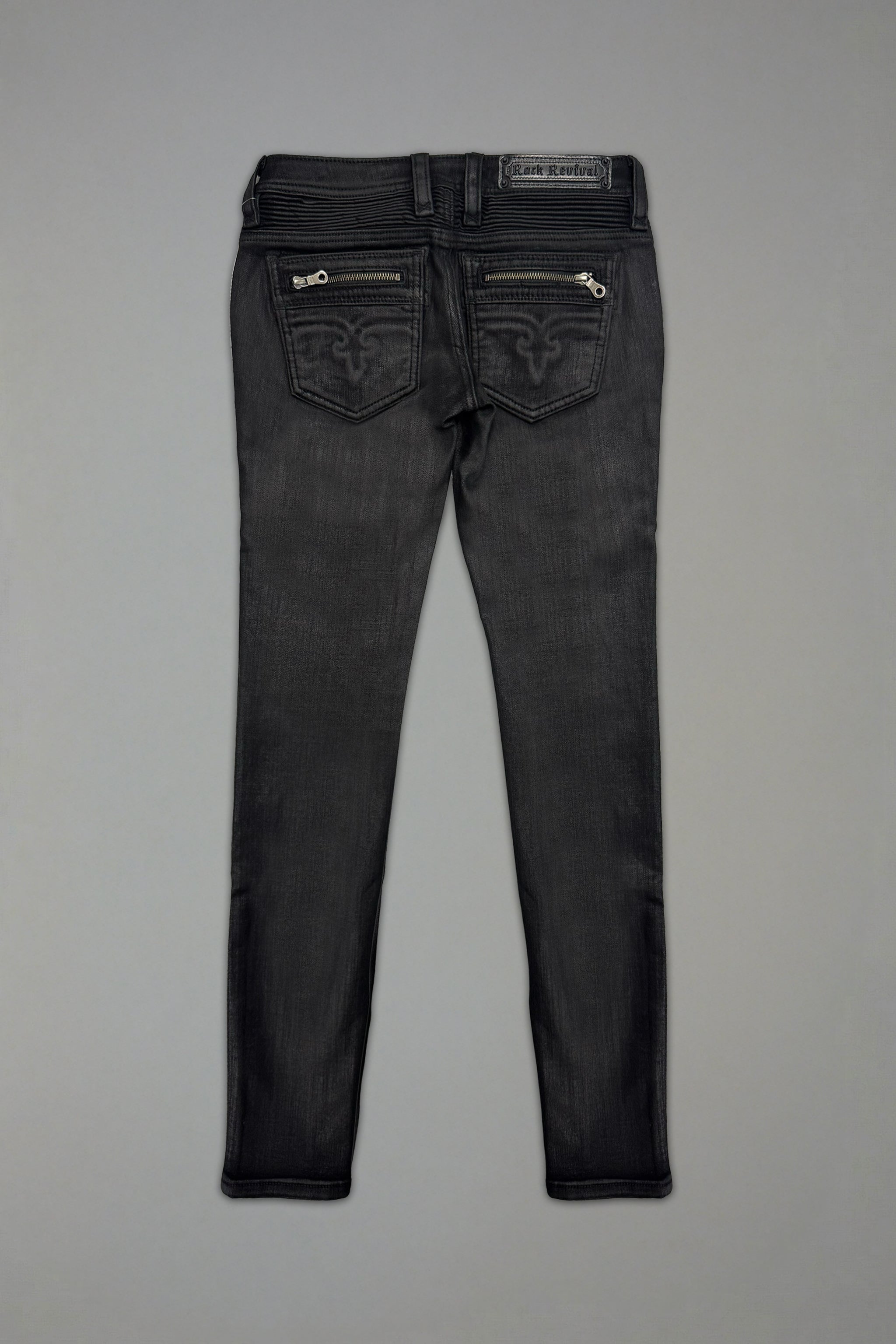 Camille Super Low-Rise Moto Skinny Jean in Black Coating – Rock