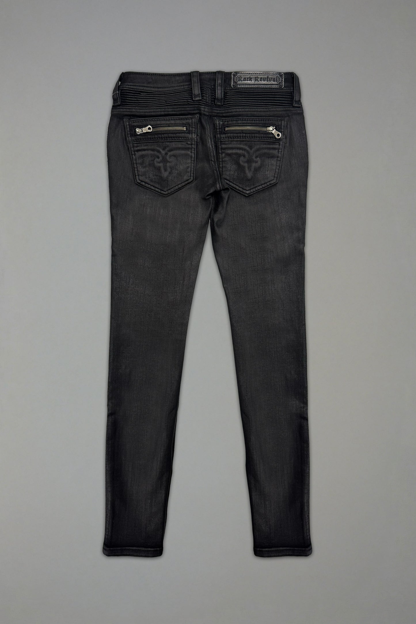 Camille Super Low-Rise Moto Skinny in Black Coating - Rock Revival®