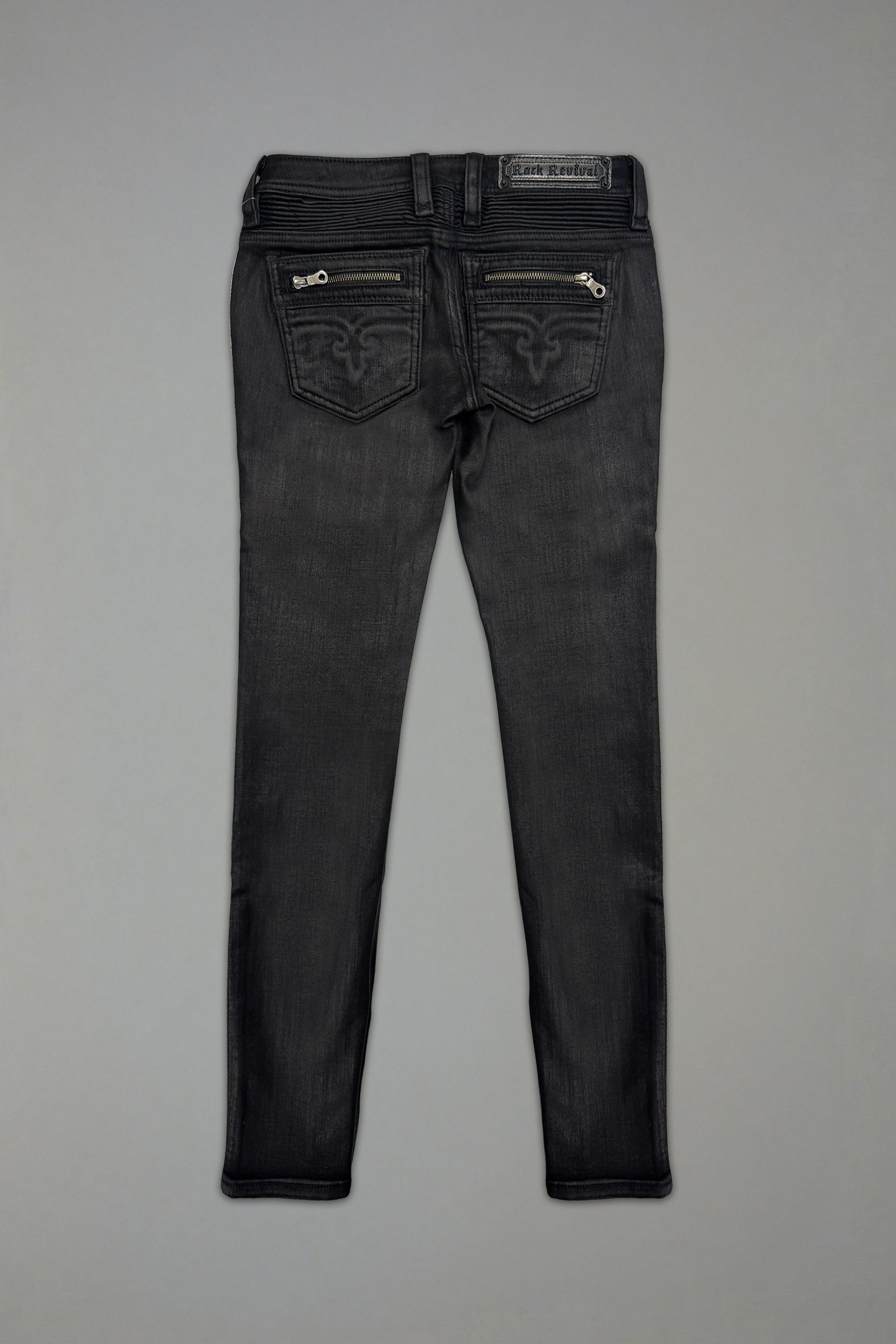 Camille Super Low-Rise Moto Skinny in Black Coating - Rock Revival®