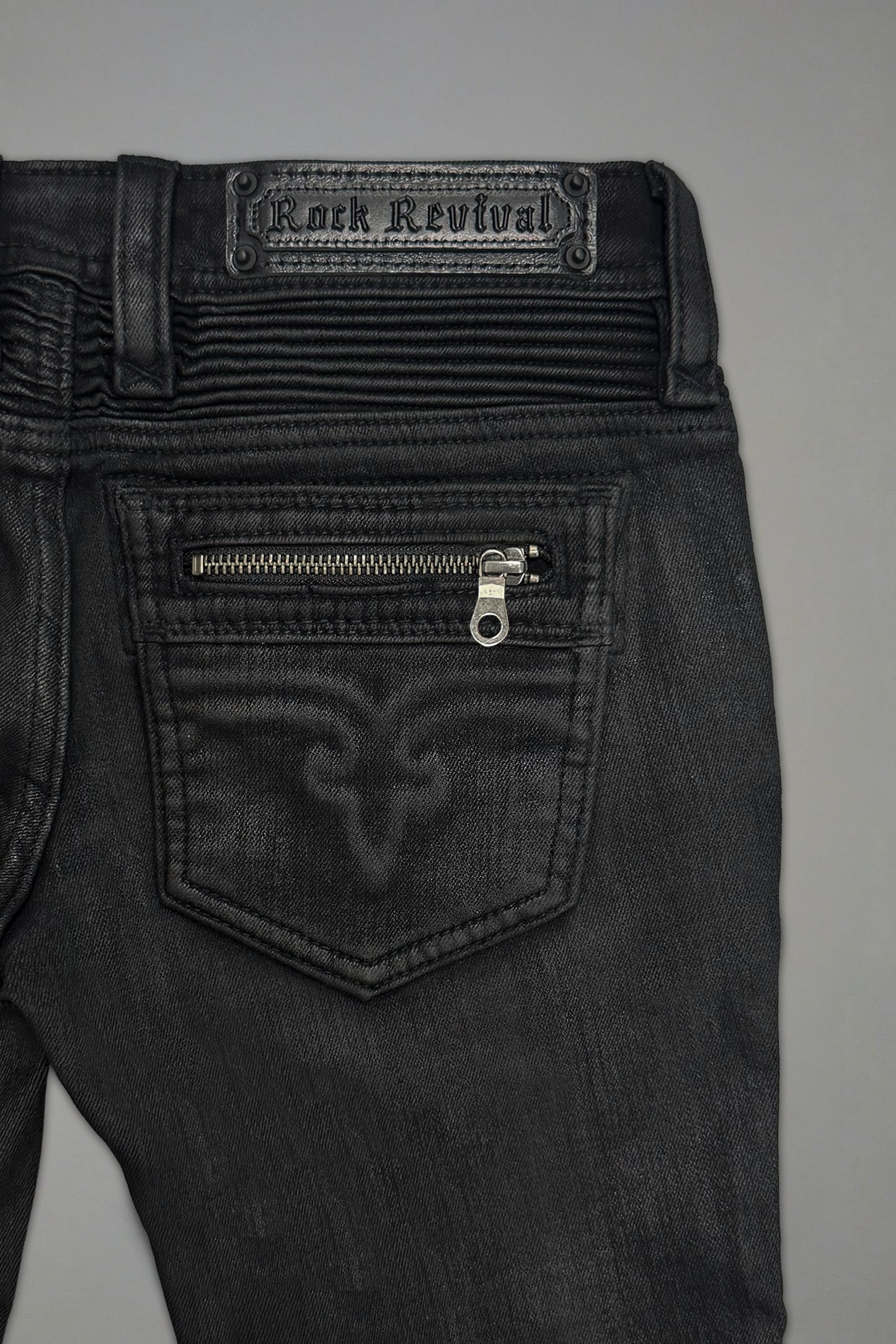 Camille Super Low-Rise Moto Skinny in Black Coating - Rock Revival®