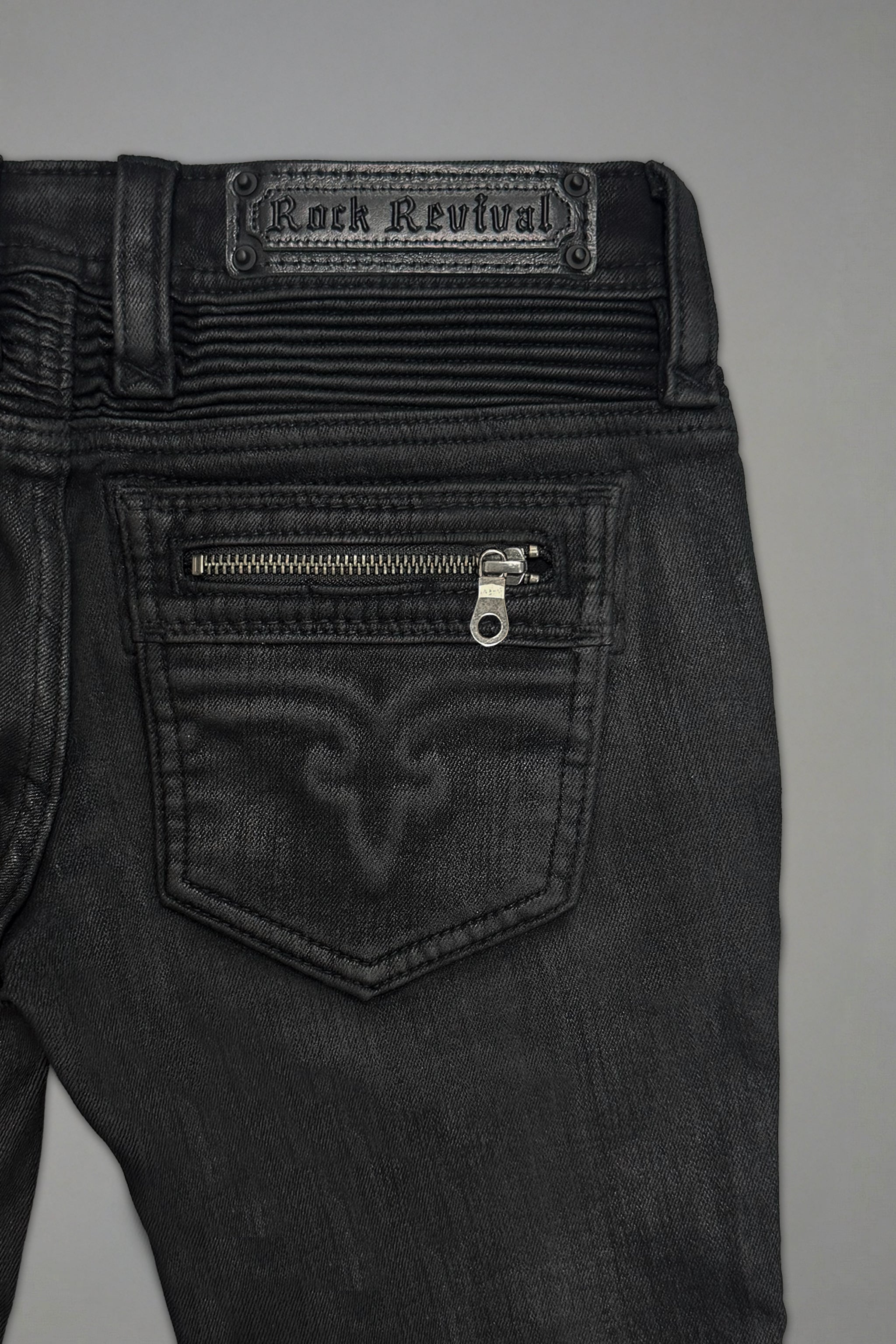 Camille Super Low-Rise Moto Skinny in Black Coating - Rock Revival®