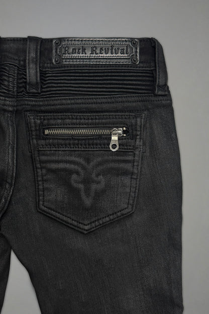 Camille Super Low-Rise Moto Skinny in Black Coating - Rock Revival®