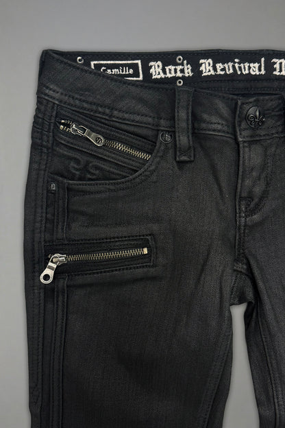 Camille Super Low-Rise Moto Skinny in Black Coating - Rock Revival®
