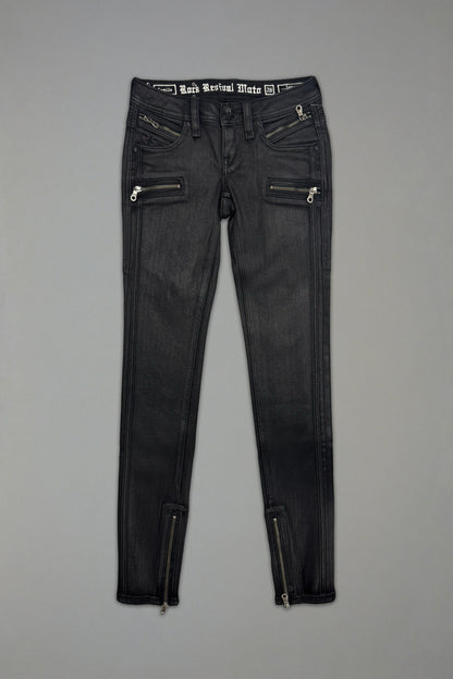 Camille Super Low-Rise Moto Skinny in Black Coating - Rock Revival®