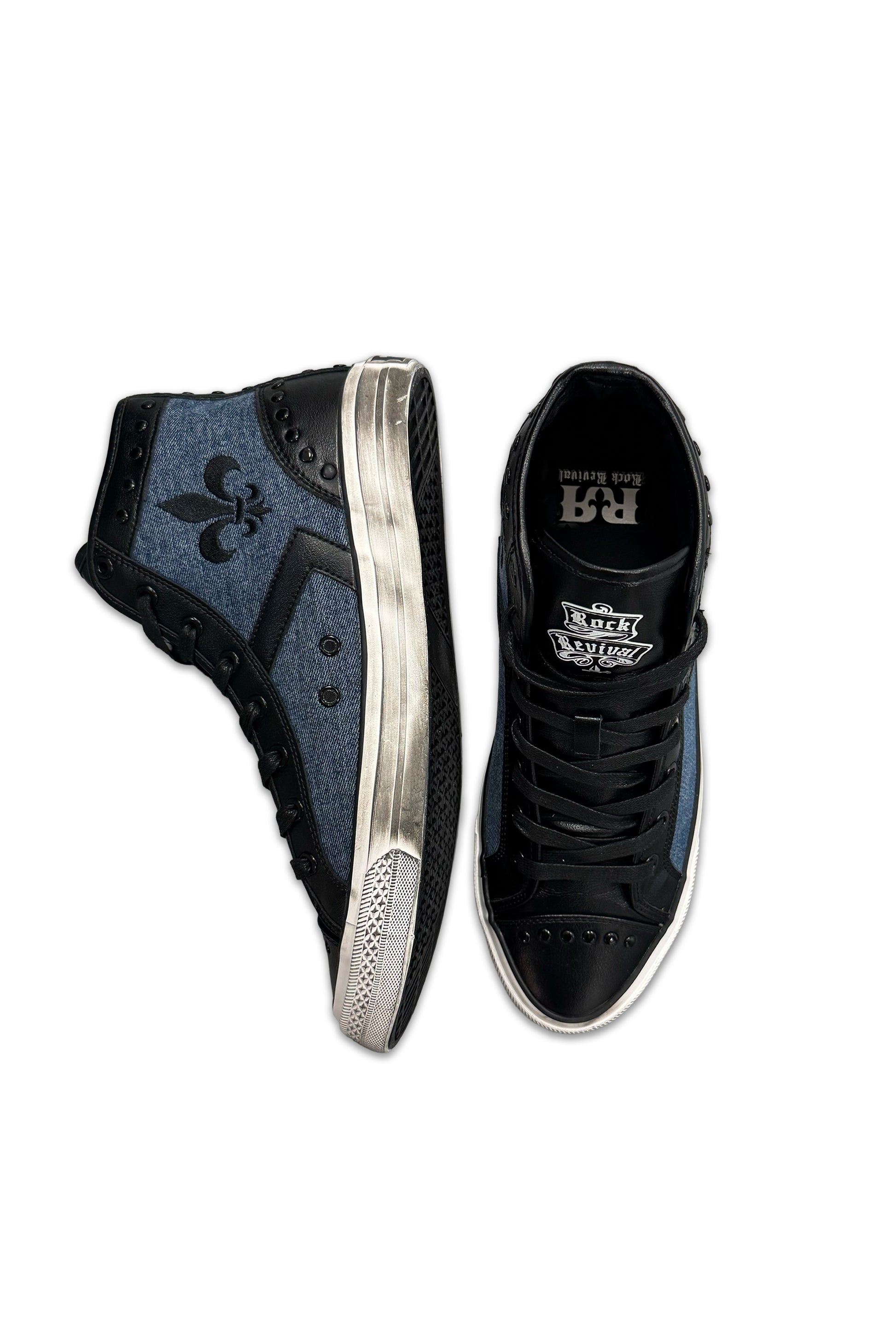 Riff Hi-Top Sneakers in Blue Denim - Rock Revival®