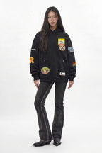 (RRH00000-PW) - Patchwork Hoodie in Black (Women's Version) - Rock Revival®