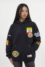 (RRH00000-PW) - Patchwork Hoodie in Black (Women's Version) - Rock Revival®