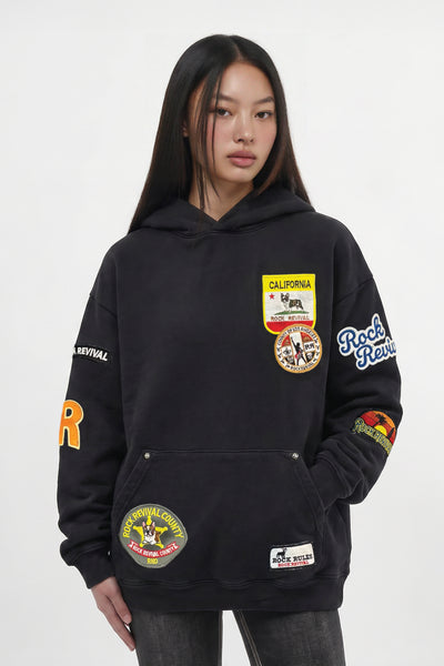 Patchwork Hoodie | Black | Rock Revival