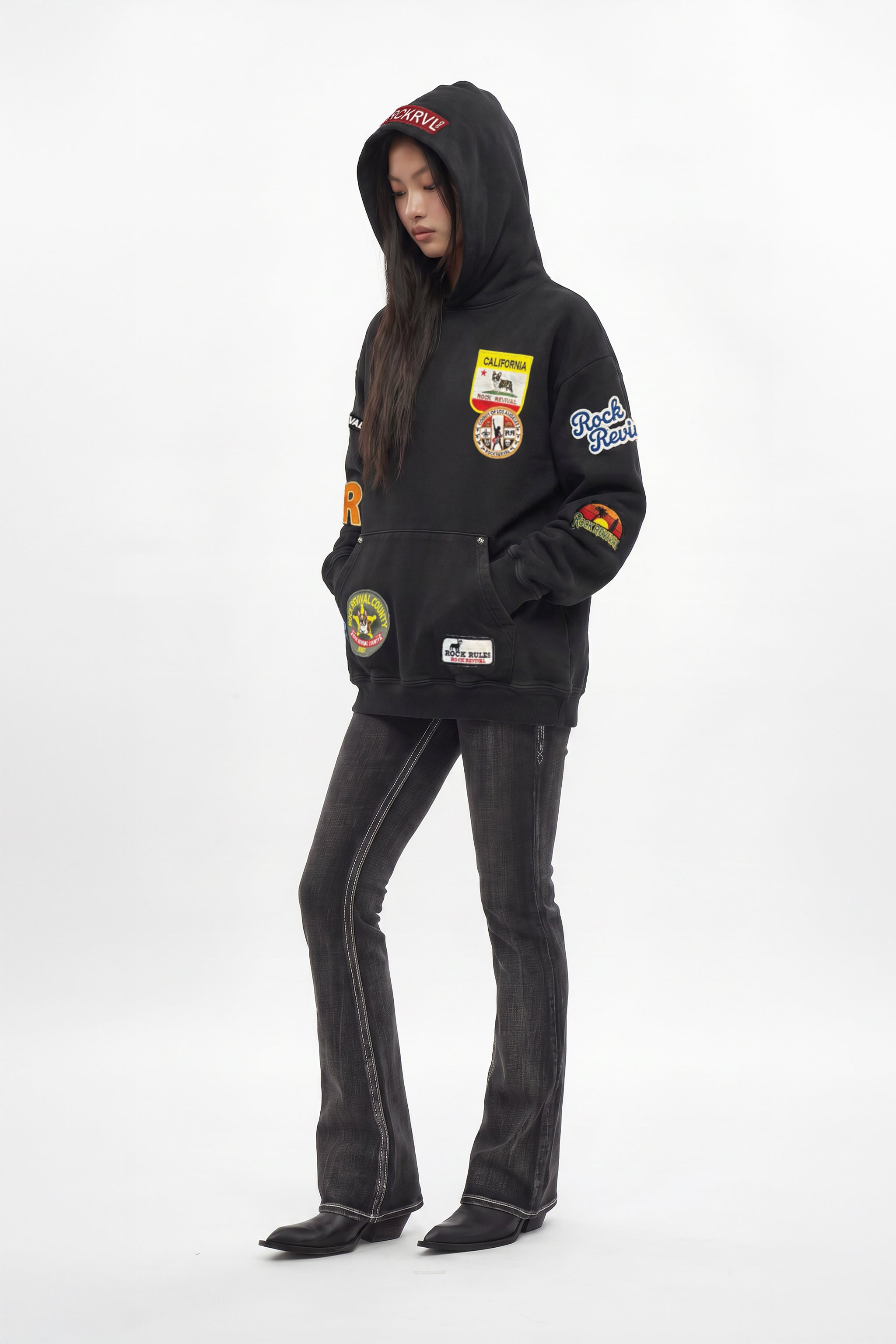 Patchwork Hoodie | Black | Rock Revival