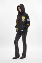 (RRH00000-PW) - Patchwork Hoodie in Black (Women's Version) - Rock Revival®