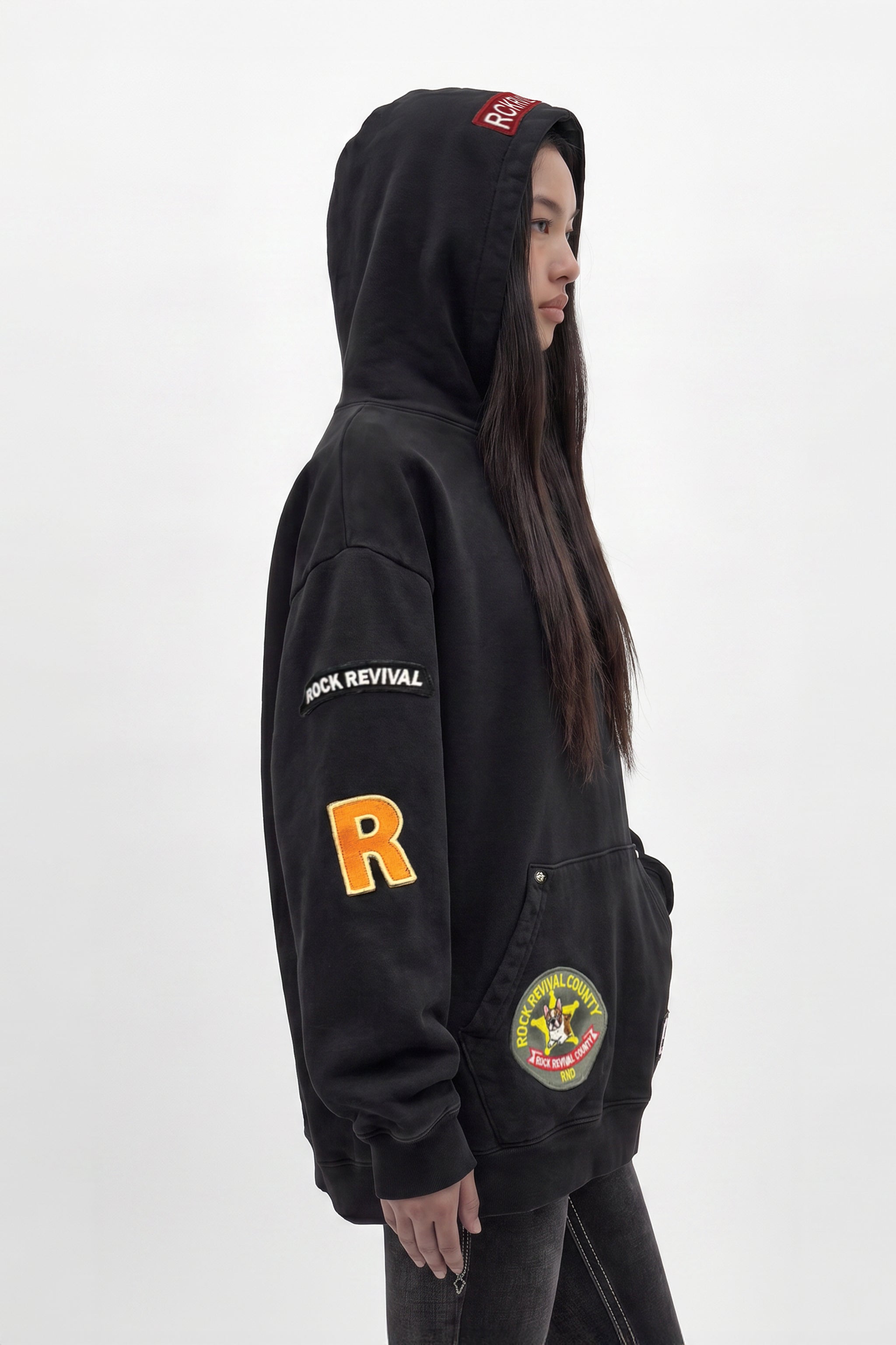 Patchwork Hoodie | Black | Rock Revival