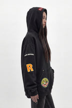 (RRH00000-PW) - Patchwork Hoodie in Black (Women's Version) - Rock Revival®