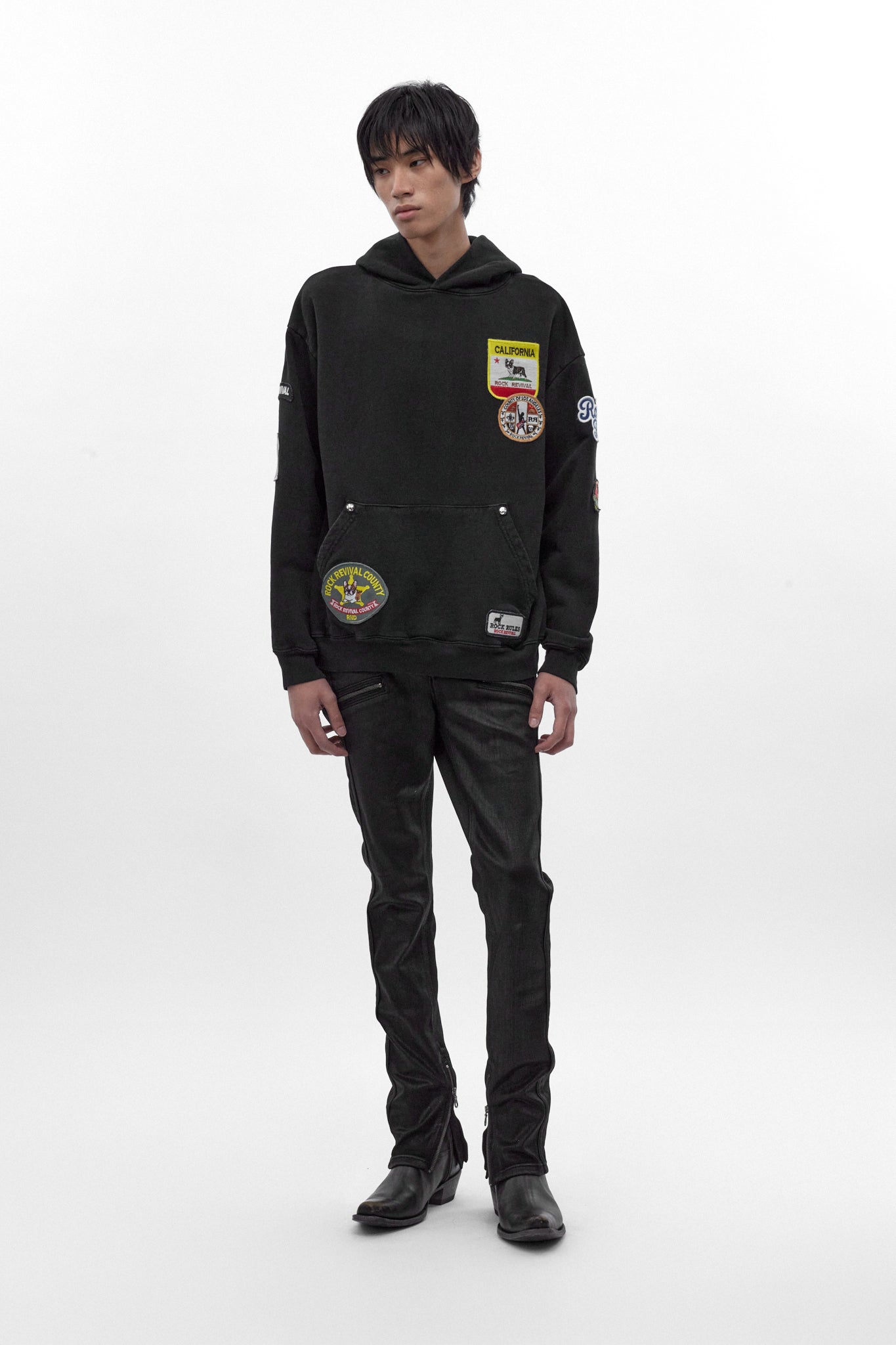 RRH00000-P BLACK - Patchwork Hoodie in Black (4/30/26-DESC+IMG+MSRP) - Rock Revival®