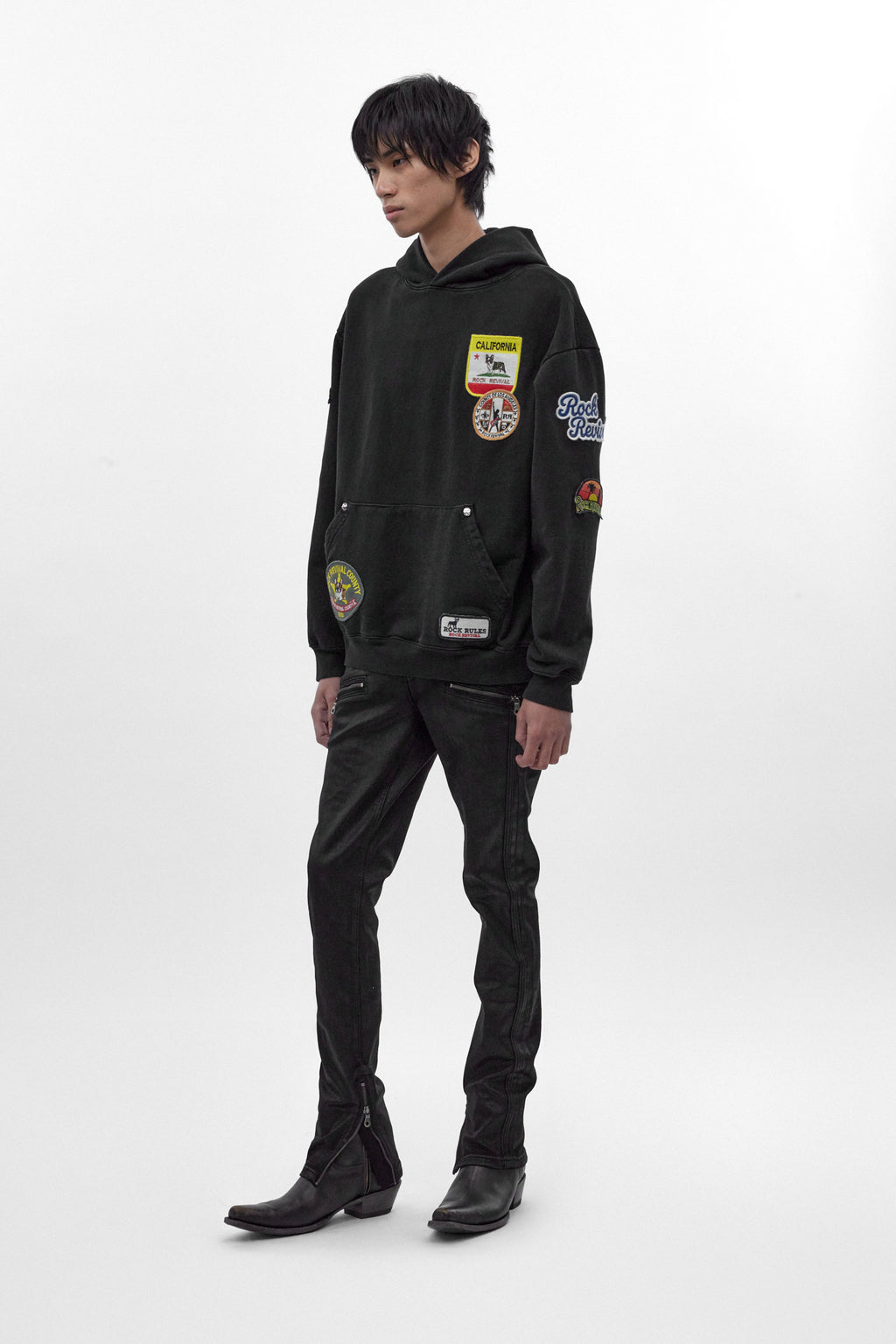 RRH00000-P BLACK - Patchwork Hoodie in Black (4/30/26-DESC+IMG+MSRP) - Rock Revival®