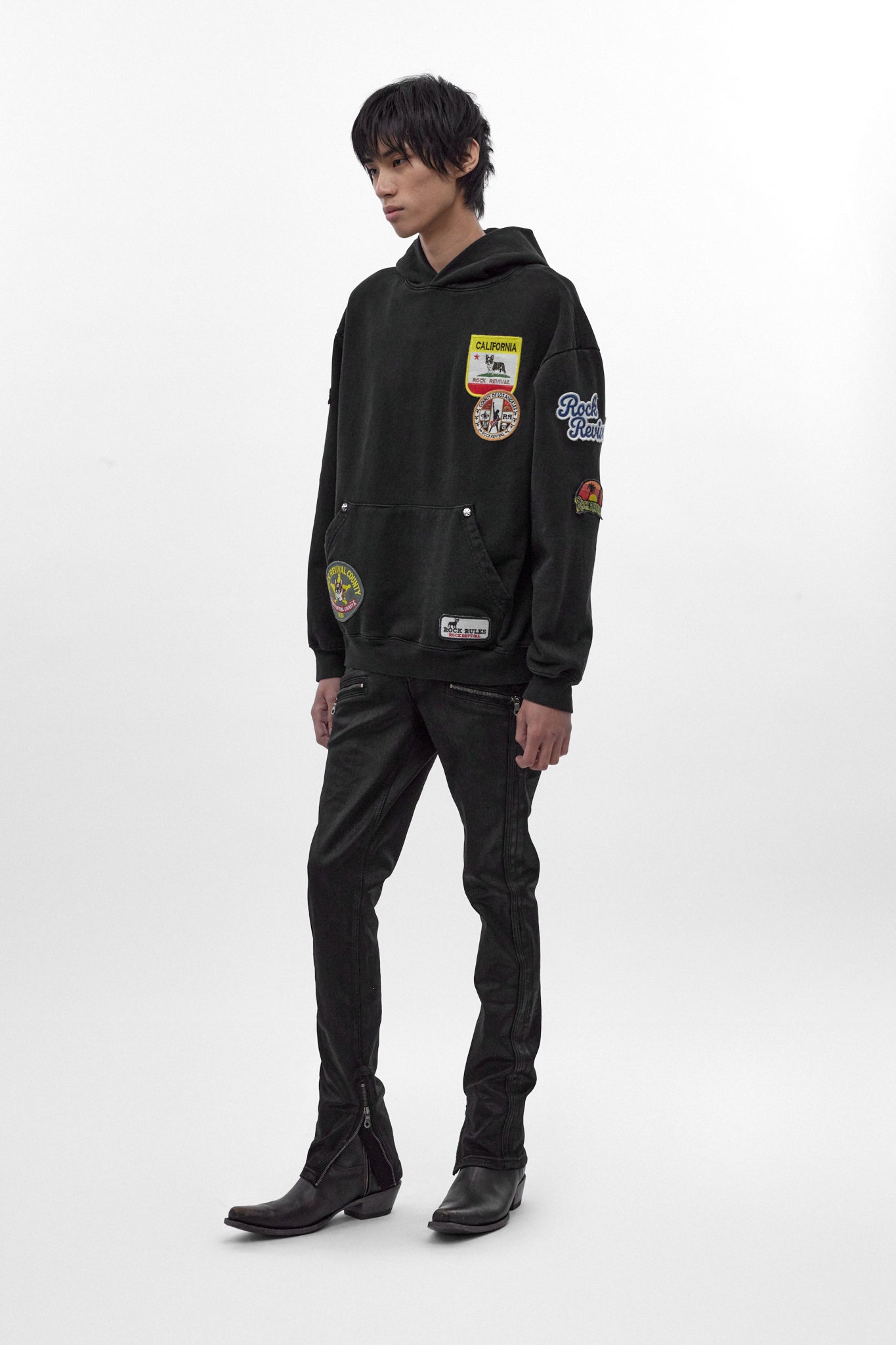 RRH00000-P BLACK - Patchwork Hoodie in Black (4/30/26-DESC+IMG+MSRP) - Rock Revival®