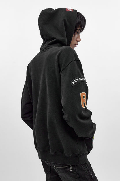 RRH00000-P BLACK - Patchwork Hoodie in Black (4/30/26-DESC+IMG+MSRP) - Rock Revival®