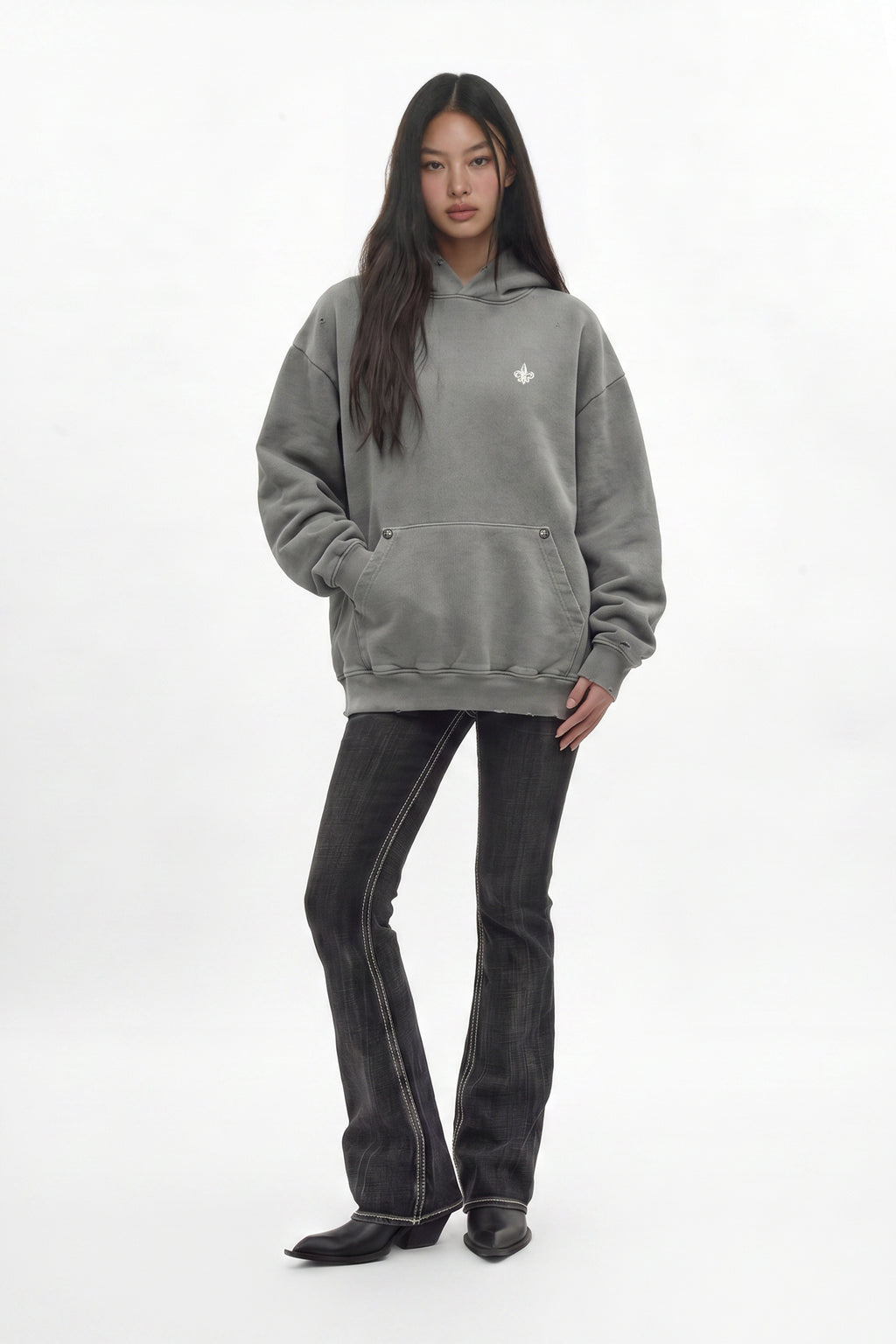 (RRH10215W)Statement FDL Emblem Hoodie in LA Gray (Women's Version) - Rock Revival®