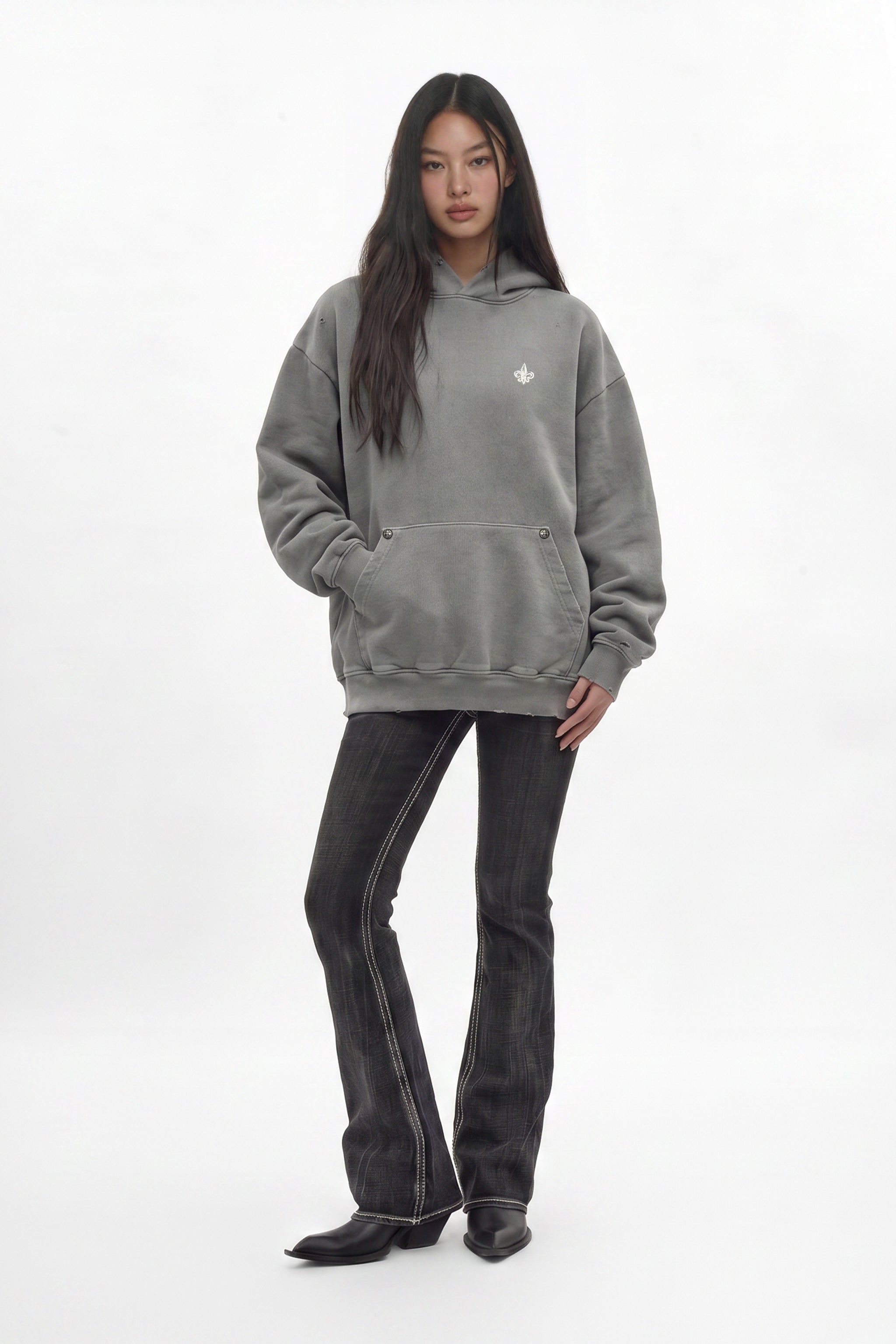 (RRH10215W)Statement FDL Emblem Hoodie in LA Gray (Women's Version) - Rock Revival®