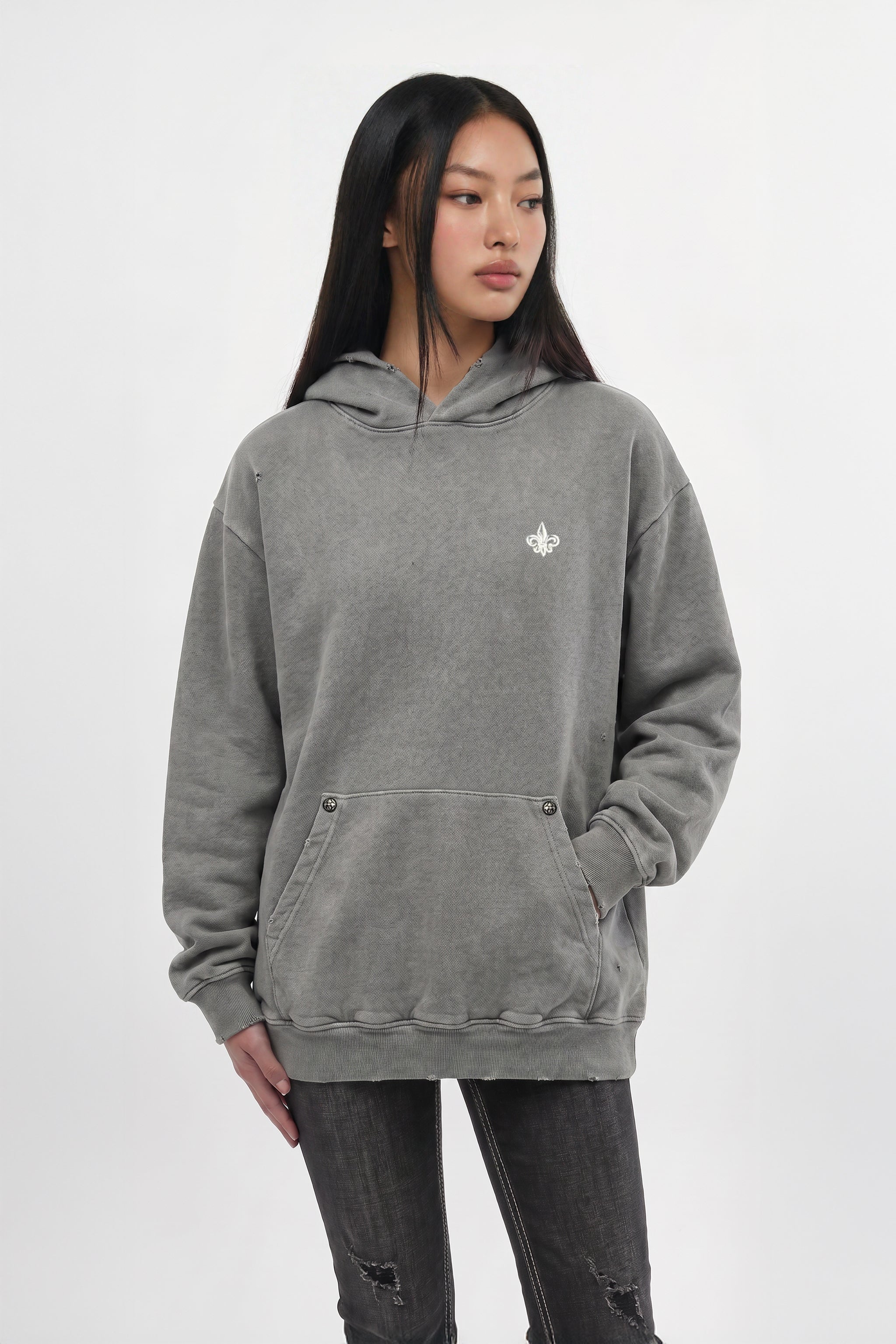 (RRH10215W)Statement FDL Emblem Hoodie in LA Gray (Women's Version) - Rock Revival®