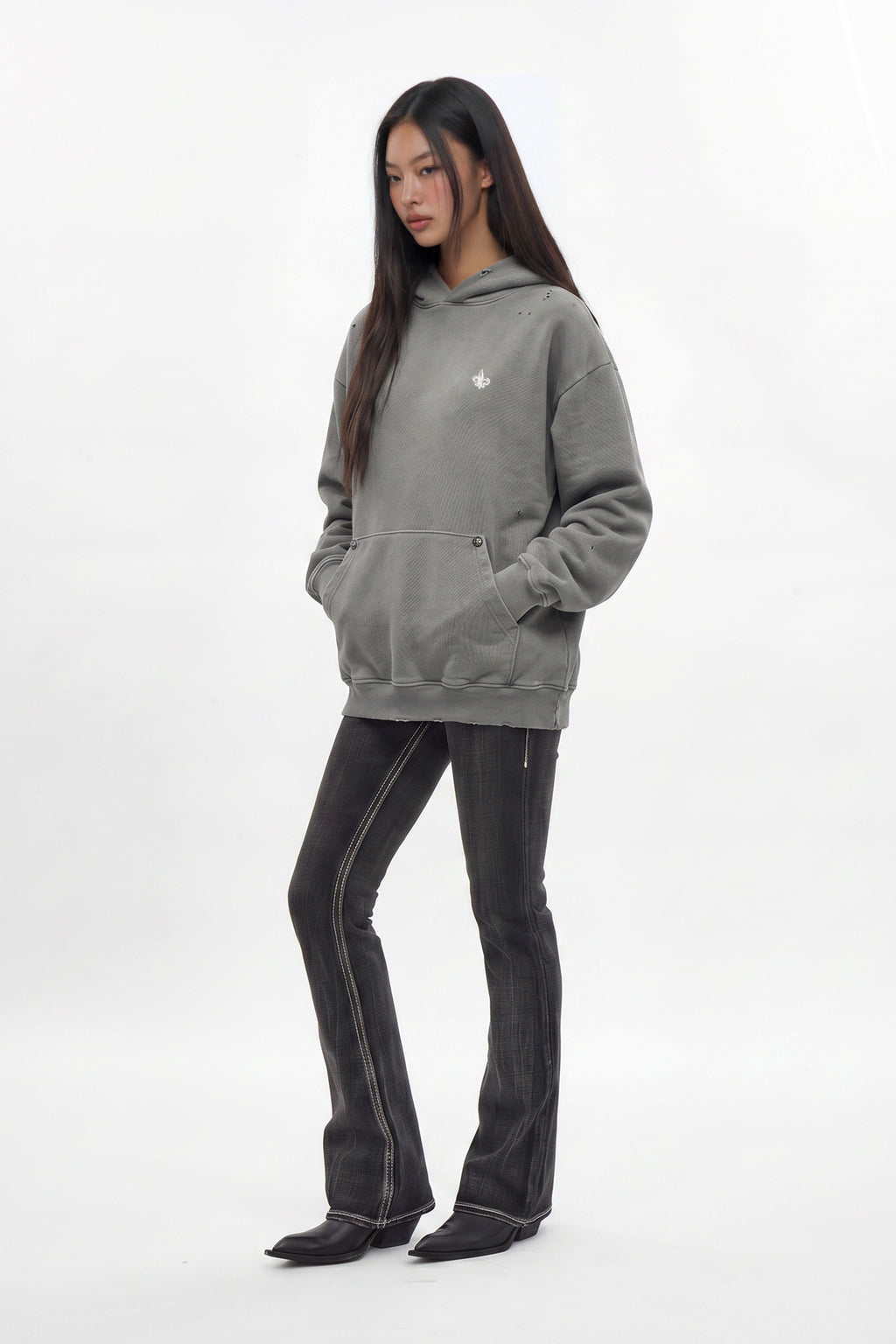 (RRH10215W)Statement FDL Emblem Hoodie in LA Gray (Women's Version) - Rock Revival®