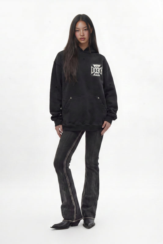Iron Relic Hoodie in Black (Women's Version) - Rock Revival®