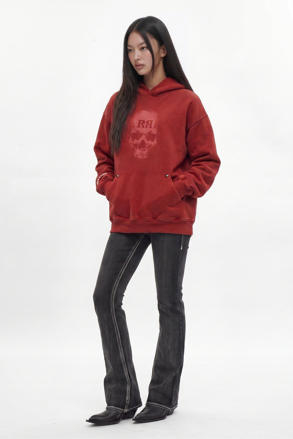 (RRH10218W) Graveyard Hoodie in Red (Women's Version) - Rock Revival®
