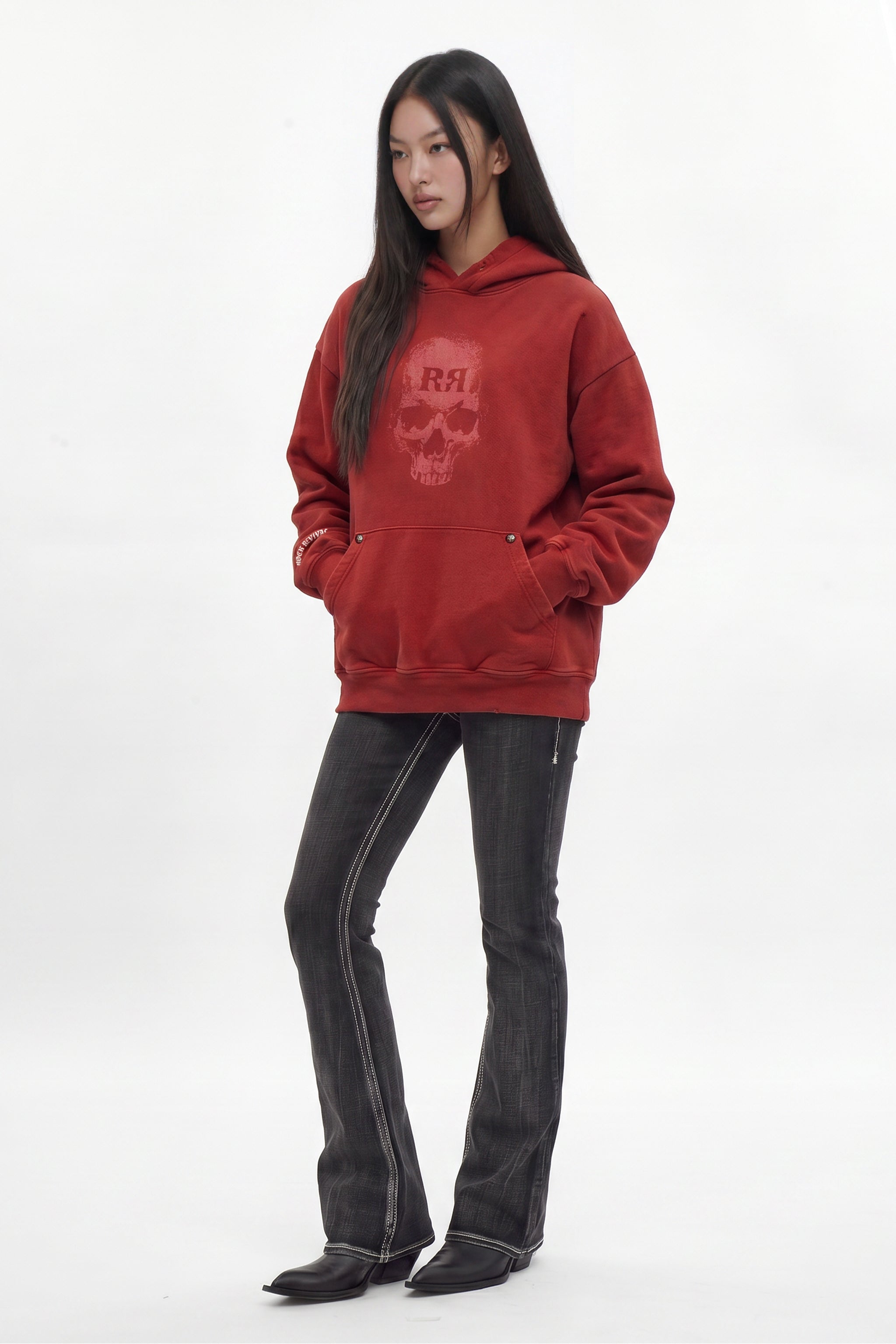 (RRH10218W) Graveyard Hoodie in Red (Women's Version) - Rock Revival®