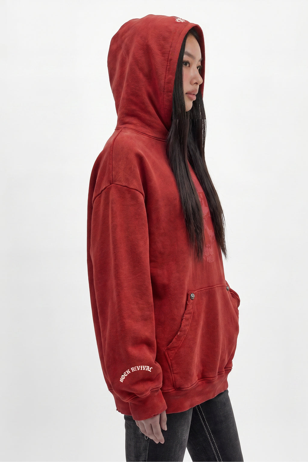 (RRH10218W) Graveyard Hoodie in Red (Women's Version) - Rock Revival®