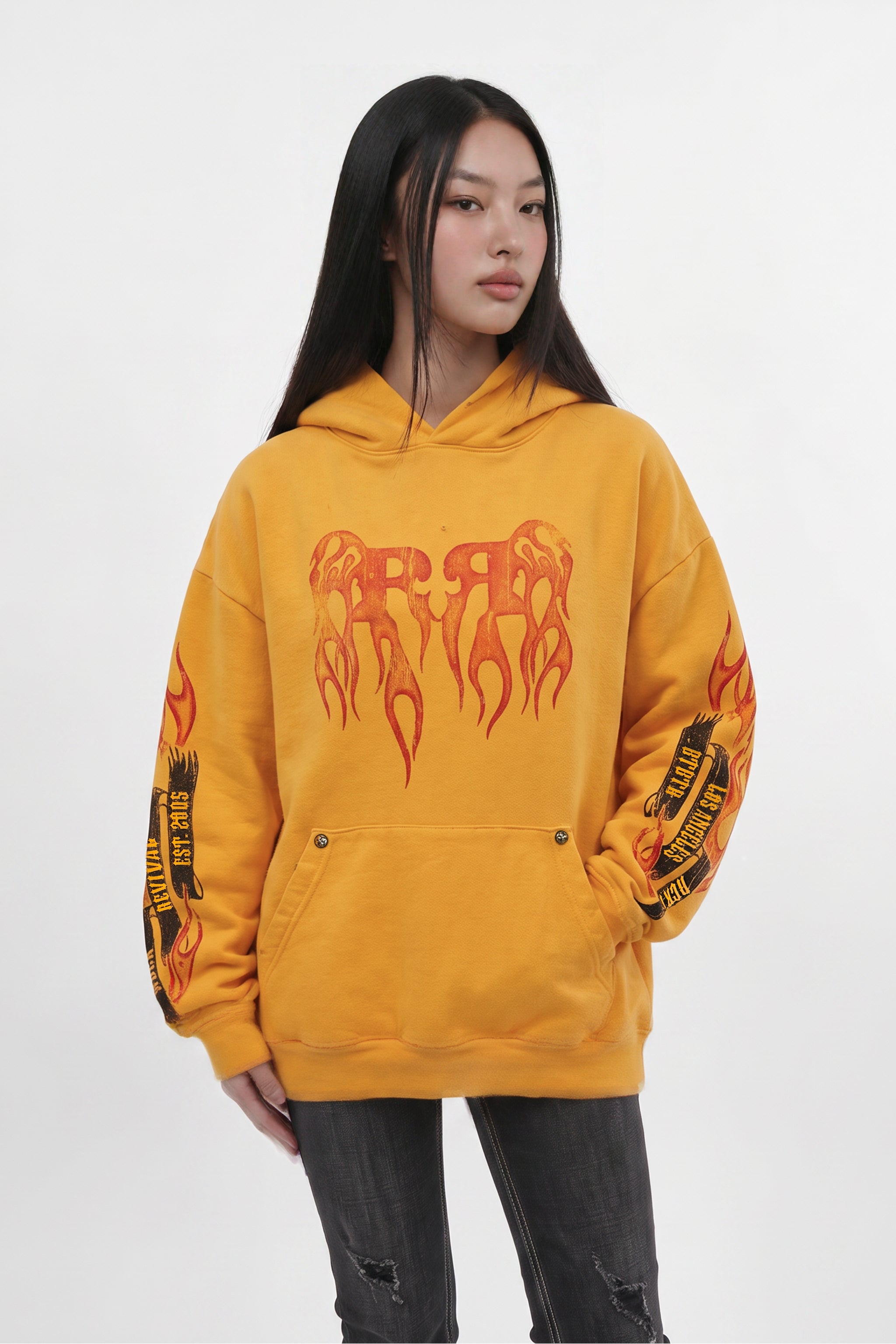 (RRH10222W) Pyro Hoodie in Yellow (Women's Version) - Rock Revival®