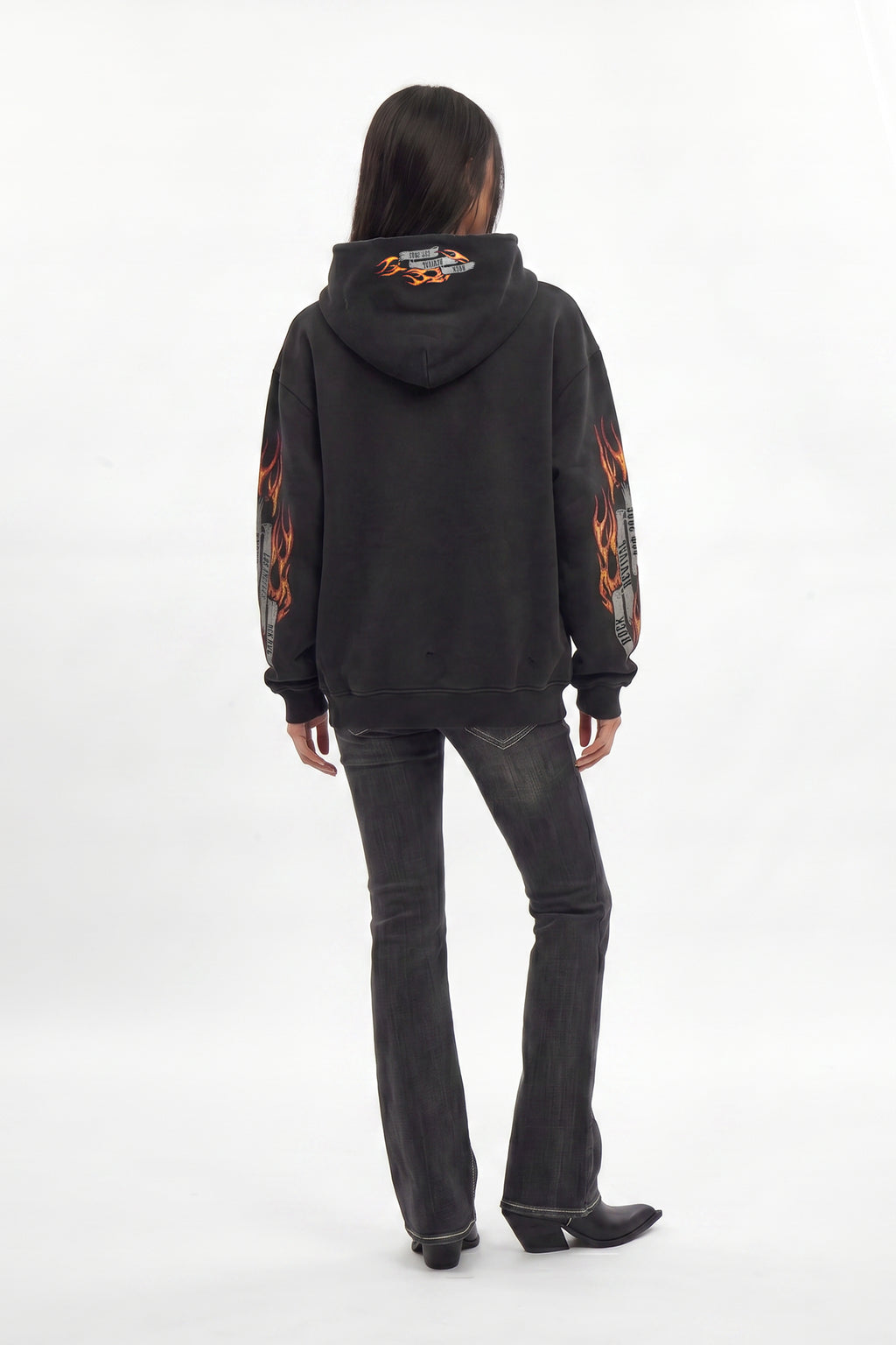 (RRH10222W) Molten Script Hoodie in Black (Women's Version) - Rock Revival®