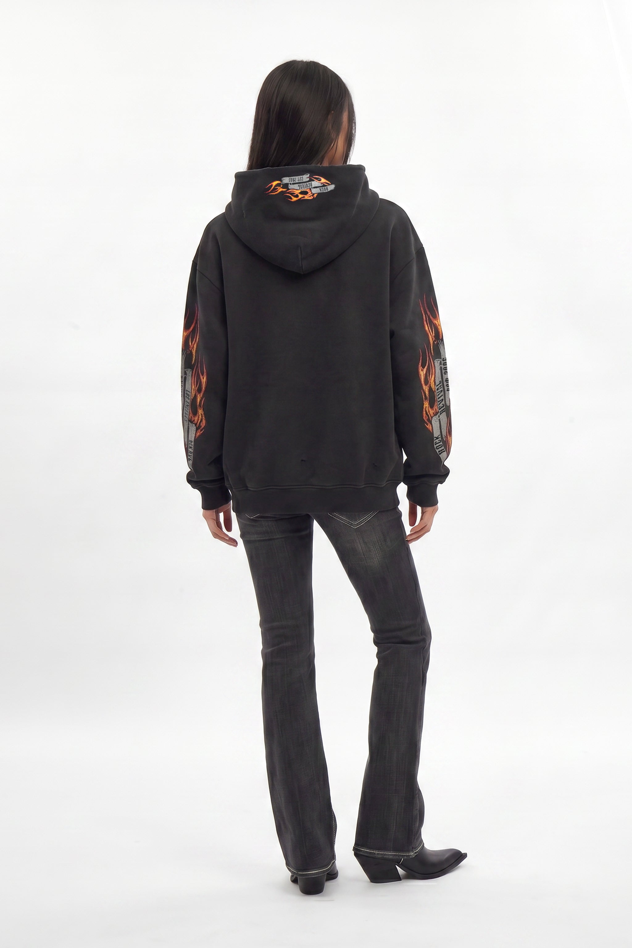 (RRH10222W) Molten Script Hoodie in Black (Women's Version) - Rock Revival®