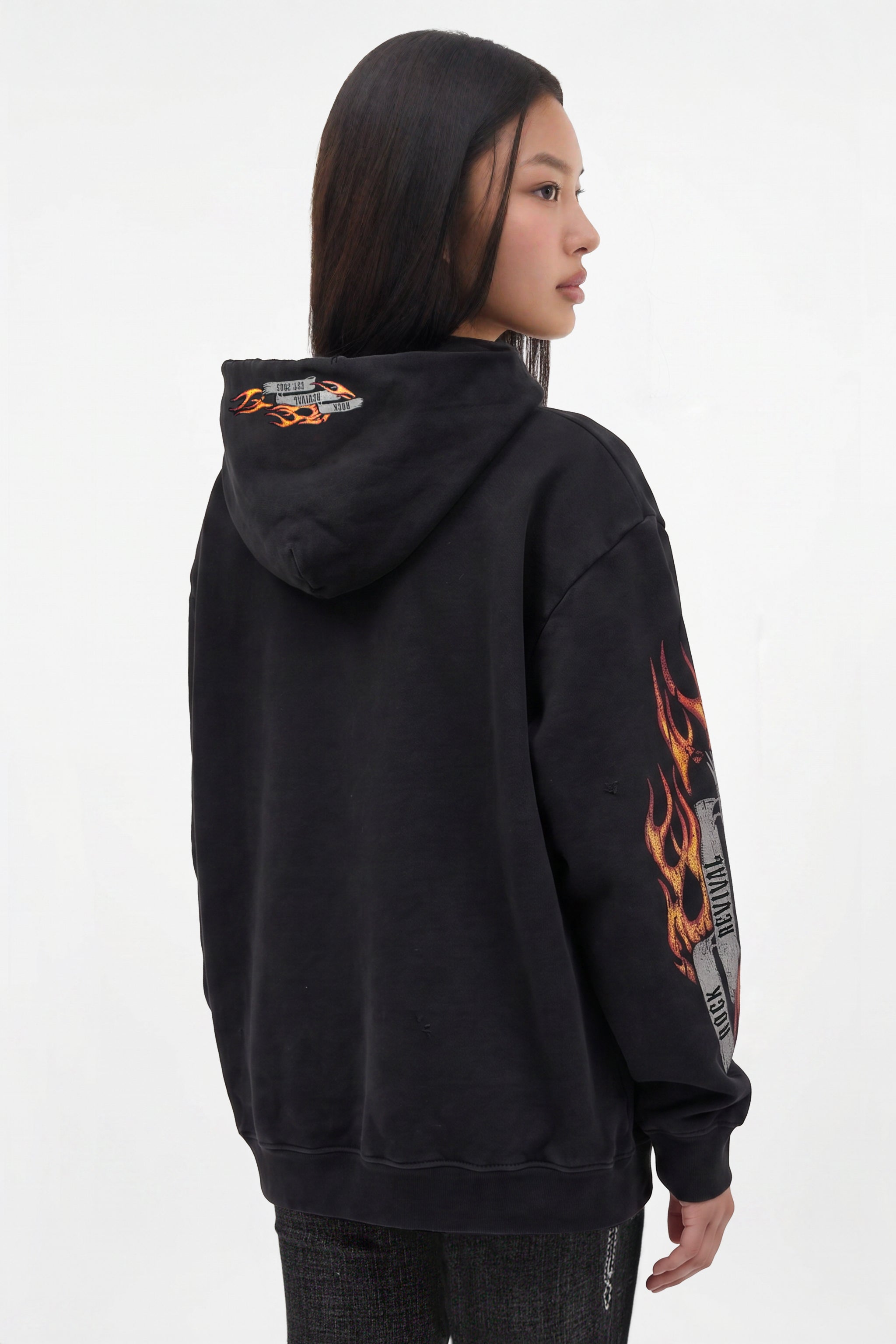 (RRH10222W) Molten Script Hoodie in Black (Women's Version) - Rock Revival®