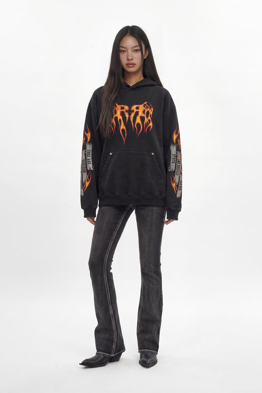 (RRH10222W) Molten Script Hoodie in Black (Women's Version) - Rock Revival®