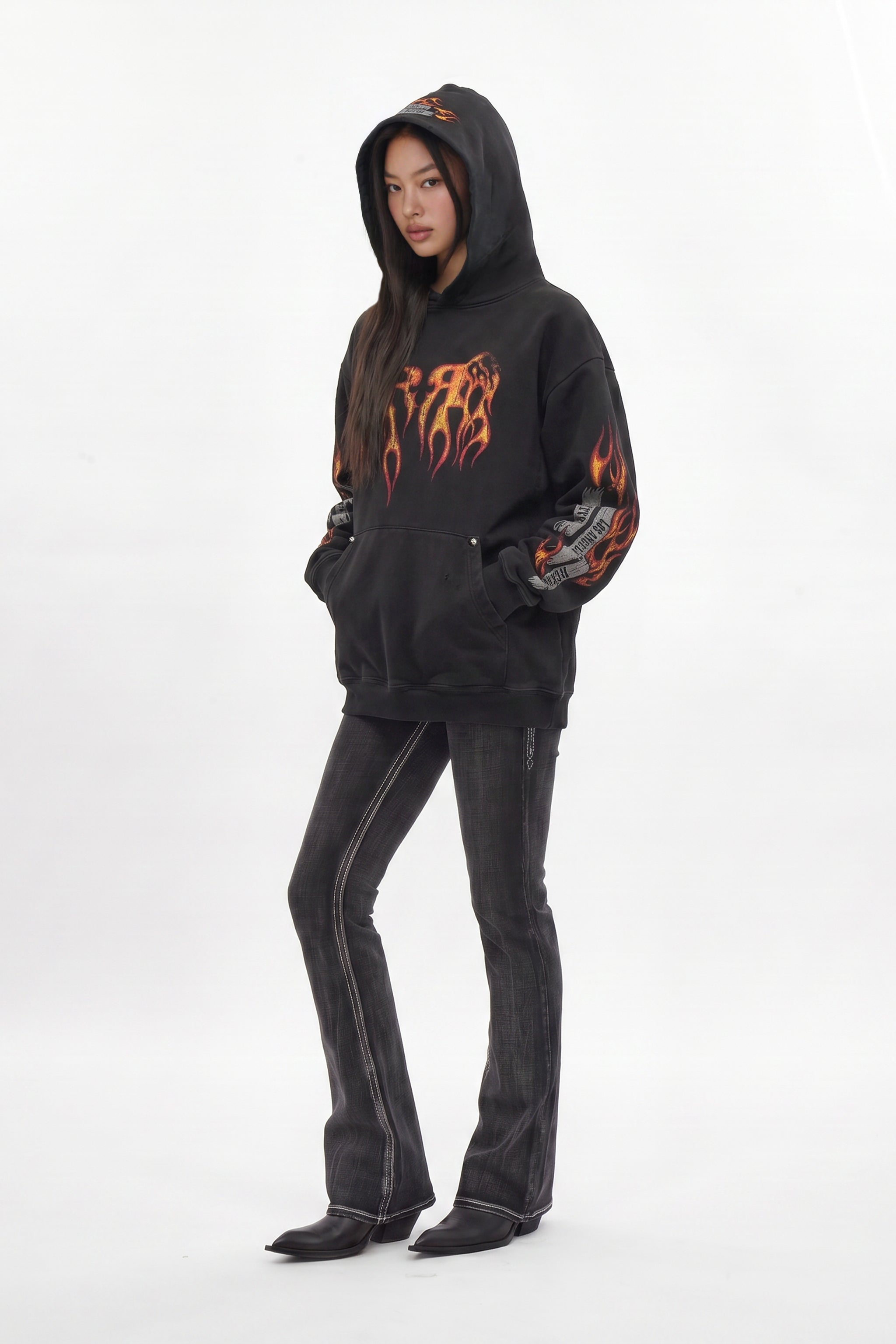 (RRH10222W) Molten Script Hoodie in Black (Women's Version) - Rock Revival®